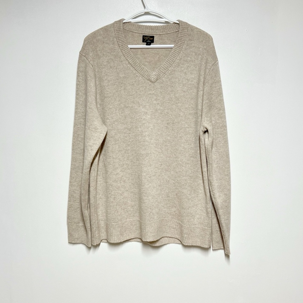 NWOT J Crew Mens V Neck Quality Cashmere sweater Tan Beige Sz M